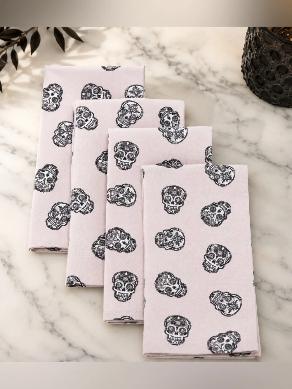 Cupcakes and Cashmere Pink Sugar Skull Dinner Napkins Pastel Halloween Decor